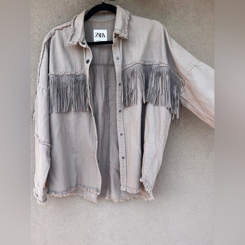 Zara tan fringe jacket size XS